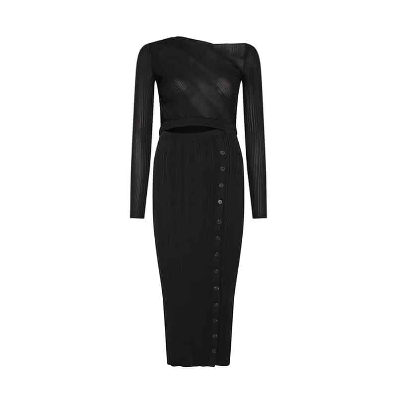 SELF PORTRAIT Rib Knit Midi Dress black result