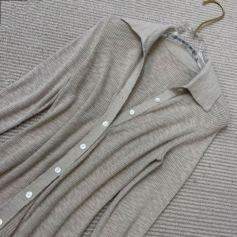 THEORY Ribbed cotton blend shirt dress beige 5 result