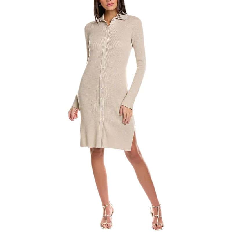 THEORY Ribbed cotton blend shirt dress beige result