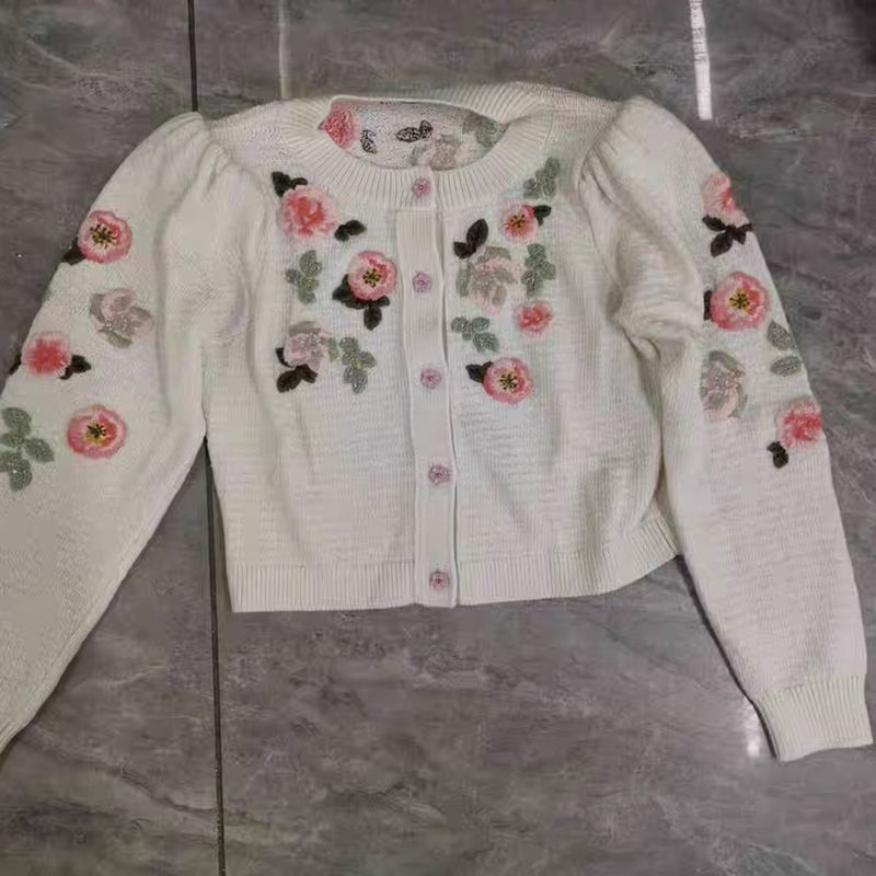ALICE + OLIVIA Kitty Floral Embroidered Puff Sleeve Cardigan 18 result