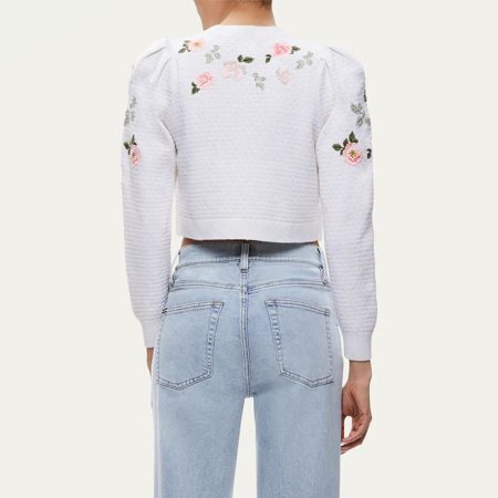ALICE + OLIVIA Kitty Floral Embroidered Puff Sleeve Cardigan 3 result