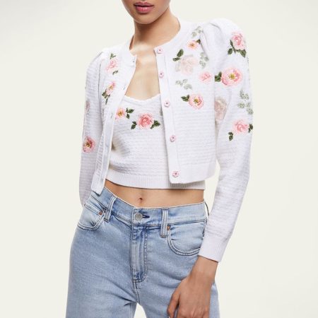 ALICE + OLIVIA Kitty Floral Embroidered Puff Sleeve Cardigan 4 result