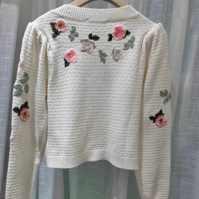 ALICE + OLIVIA Kitty Floral Embroidered Puff Sleeve Cardigan 7 result