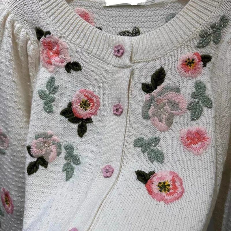ALICE + OLIVIA Kitty Floral Embroidered Puff Sleeve Cardigan 8 result