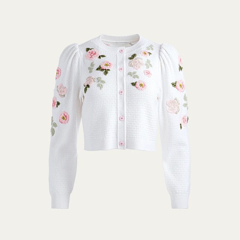 ALICE + OLIVIA Kitty Floral Embroidered Puff Sleeve Cardigan result