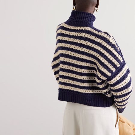 BRUNELLO CUCINELLI Striped wool cashmere and silk blend turtleneck sweater 3 result