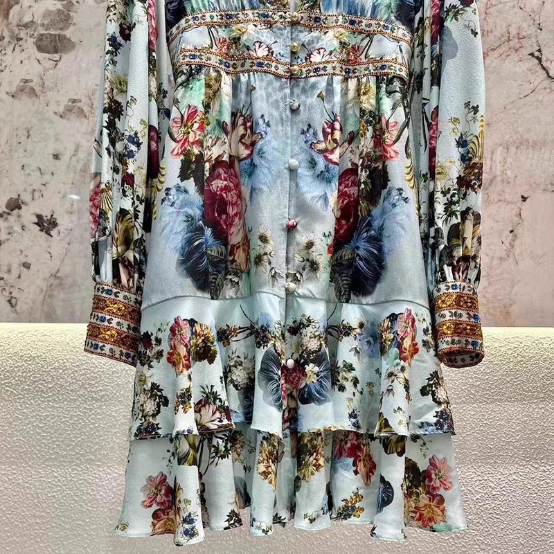 Camilla Floral Silk Button Front Frill Mini Dress 9 result