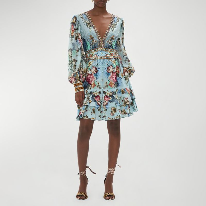 Camilla Floral Silk Button Front Frill Mini Dress result