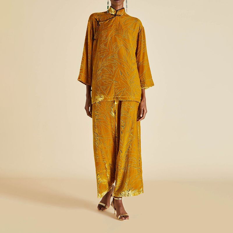 Olivia von Halle Harlow Leaf Velvet silk Pyjama 5 result