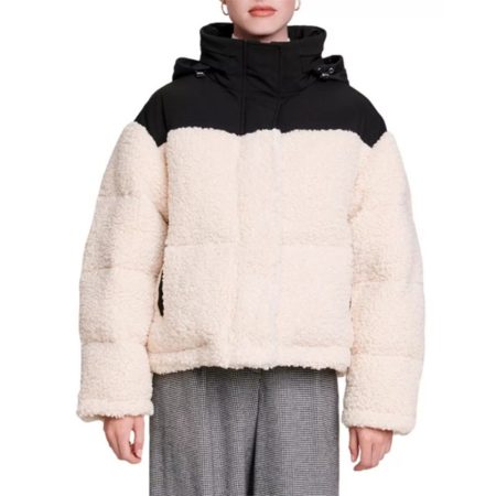 Maje Gromgy Hooded Mixed Media Puffer padded quilted Jacket result