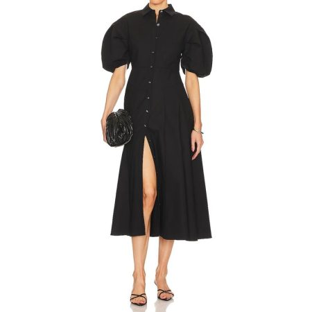 Alexis Amilya Puff Sleeve Stretch Cotton Midi Shirt Dress black 4 result
