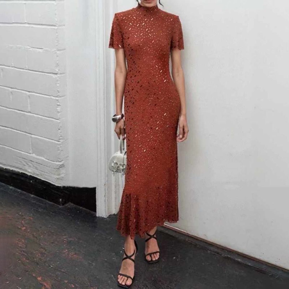 ワンピース self-portrait DotMeshGathered Midi Dress Women's Midi Dresses – self-portrait-US